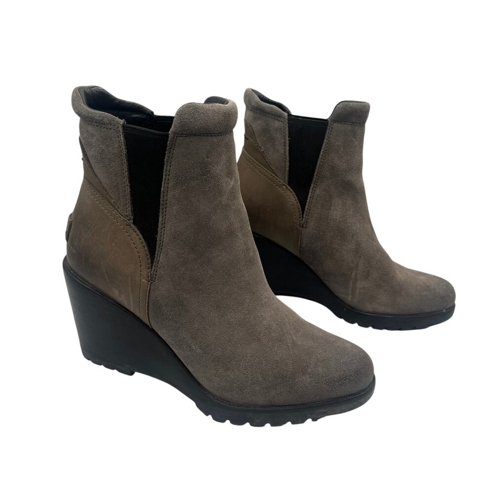 Sorel Wedge Chelsea Ankle Boots Booties After Hours Suede Gray Taupe Size 7